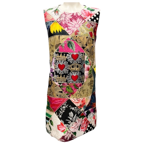 DOLCE & GABBANA MULTI METALLIC JACQUARD PATCHWORK COCKTAIL DRESS - Picture 1 of 5